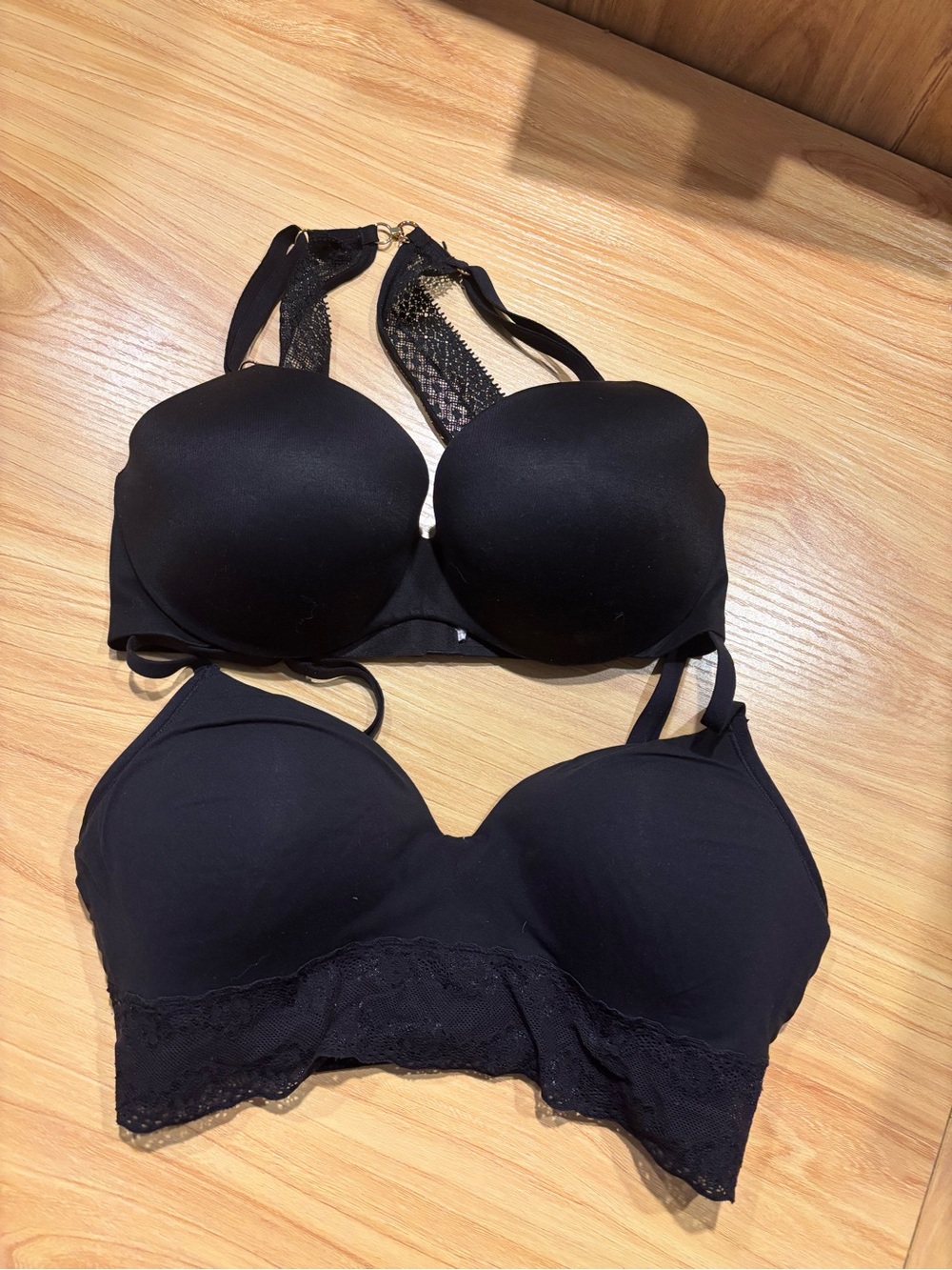 Natori Black Padded Lace Bralettes Duo